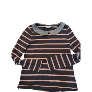 Boden Striped Pink/Black Top Peter Pan Collar Women's Size 6 Classic Preppy